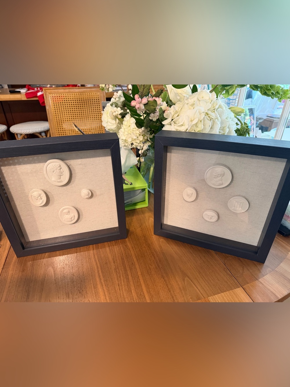 2 Decorative Shadowboxes with Resin Cameo Medallions - Set of 4